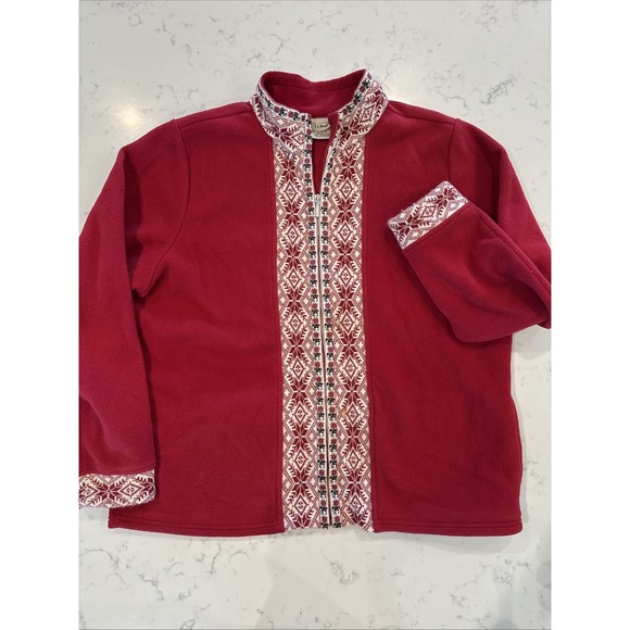 L.L. Bean Jackets & Blazers - LL BEAN JACKET Nordic Snowflake Knit Trim Fair Isle Poinsettia Ribbon Womens XL